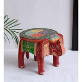 Handmade Wood And MDF Painted Elephant Chowki/ Antique Showpieces