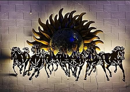 Running Sun Horses LED Light Metal Wall Art