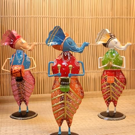 Handpainted Musical Ganesha Musical Figurines- Set of 3