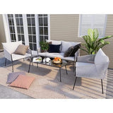 4 Pieces Outdoor Powder-Coated Iron Frame & Handwoven Wicker Patio Furniture Set