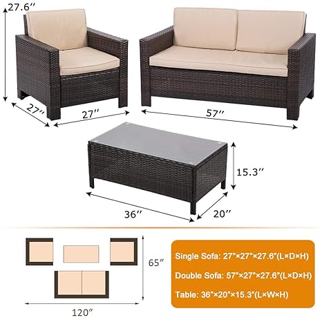 4 Piece Outdoor Furniture Set With Coffee Table
