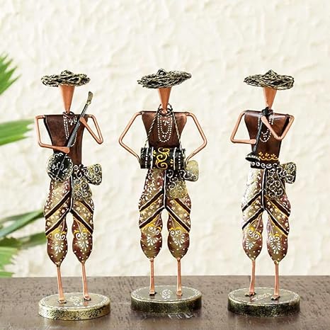 Antique Musician Men Metal Human Showpiece- Set of 3