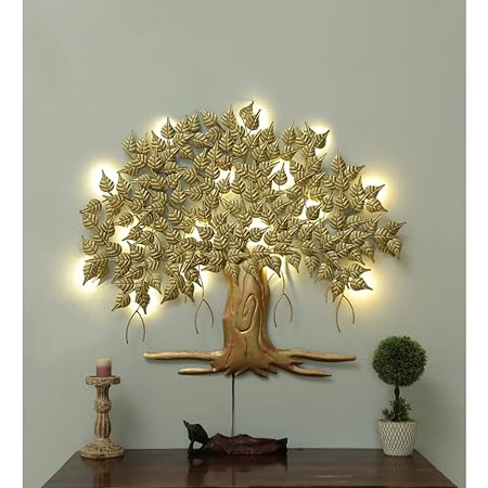 Iron Decorative Tree Wall Art With Led In Yellow