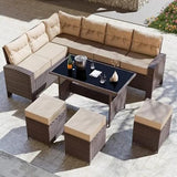 Indoor/Outdoor Sofa Set With Cushion & Glass Table