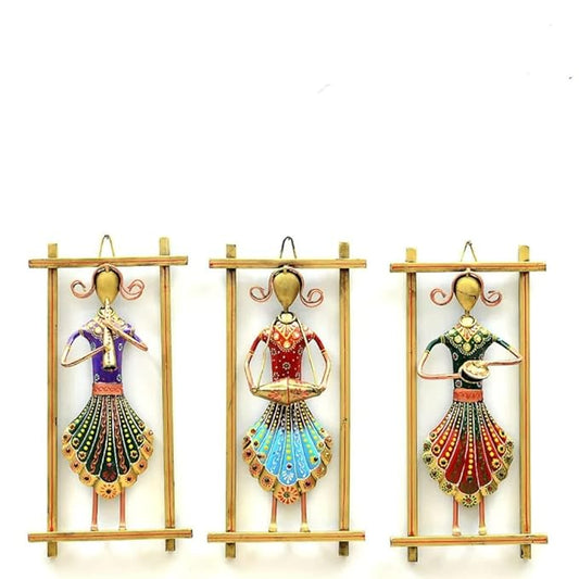 Iron Rajasthani Musicians Wall Hanging Showpiece Frame set of 3 for Home Decor