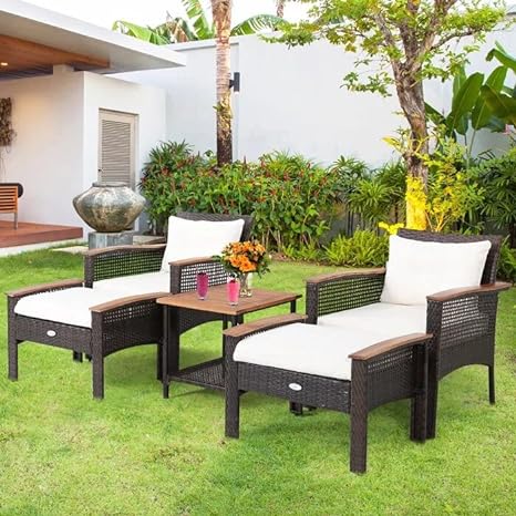 5 Piece Outdoor Wicker Furniture with Ottoman Set