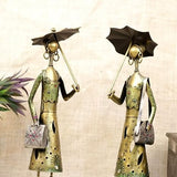 Handcrafted Metal Umbrella Lady Figurines- Set of 2