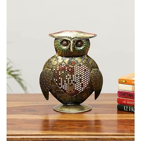 Handcrafted Iron Vintage Golden Owl Tealight Figurine