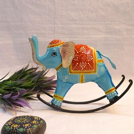 Handcrafted Iron Painted Rocking Elephant Showpiece