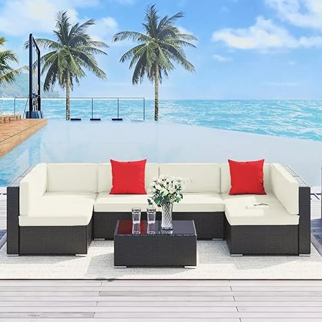 Sets 4 Pieces Outdoor Sofa With Cushion & Glass Table