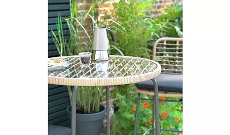 Rattan Wicker Outdoor Bar Patio Round Table with 2 Cushion