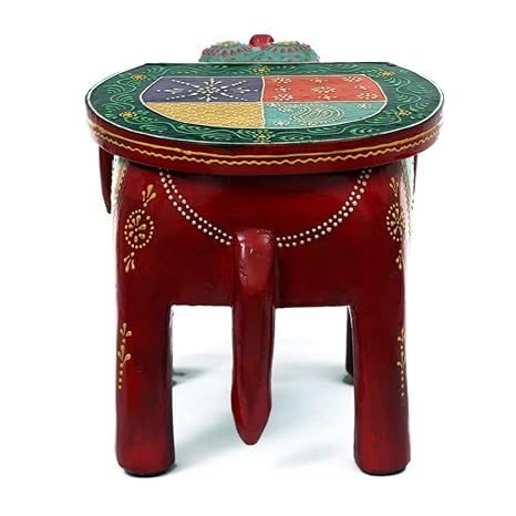 Handmade Wood And MDF Painted Elephant Chowki/ Antique Showpieces