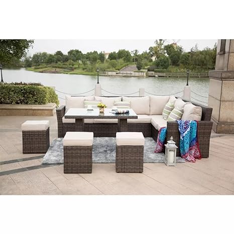 Indoor/Outdoor Sofa Set With Cushion & Glass Table