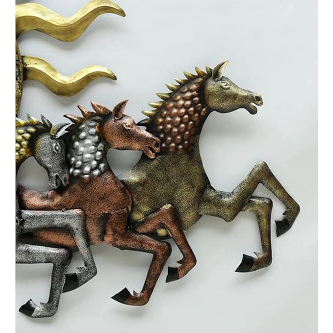 Handmade Metal Seven Running Horses with Sunrise Wall Art With LED Lights