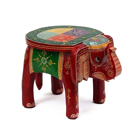 Handmade Wood And MDF Painted Elephant Chowki/ Antique Showpieces