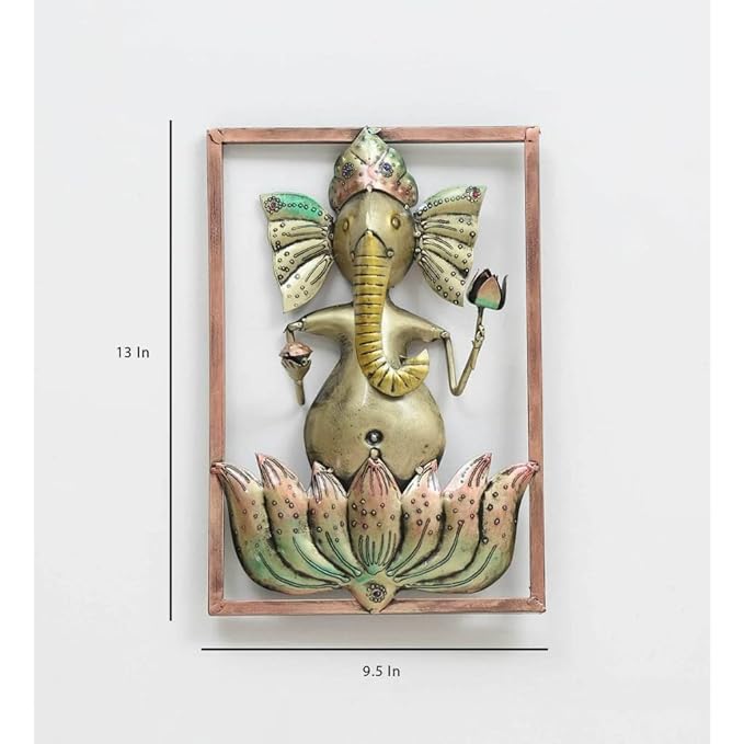 Handcrafted Iron Lord Ganesha Wall Art In Brown