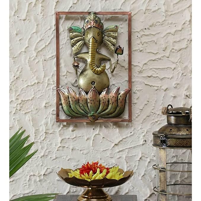 Handcrafted Iron Lord Ganesha Wall Art In Brown