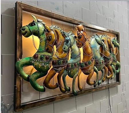 Metal Wall Decor Beutiful Framed 7 Horses metal wall art with led light