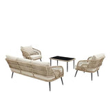 4-Piece Outdoor Rope Patio Furniture with Cushions & Table