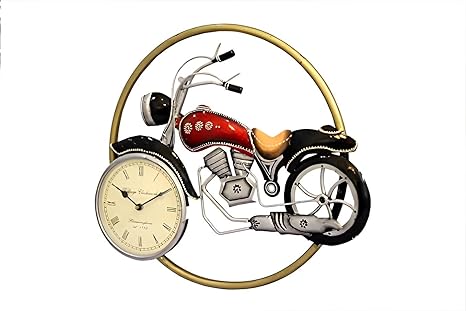 Metal and Iron Red Bike Hanging Wall Art Clock for Home Decor