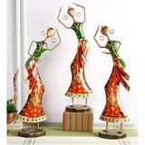 Handcrafted Rajasthani Iron Dancing Lady Figurine Set of 3