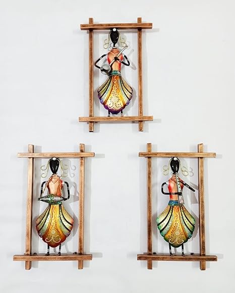 Decorative Metal Panjabi Doll Musicians Wall Hanging- Set of 3