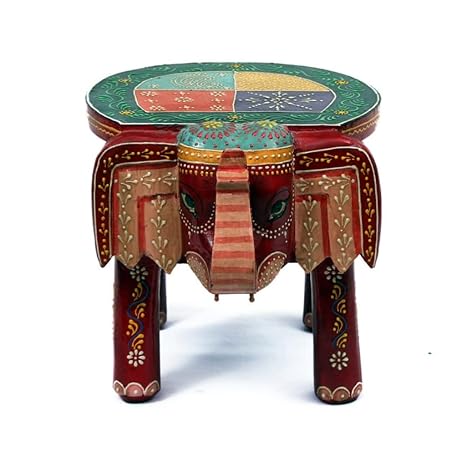 Handmade Wood And MDF Painted Elephant Chowki/ Antique Showpieces