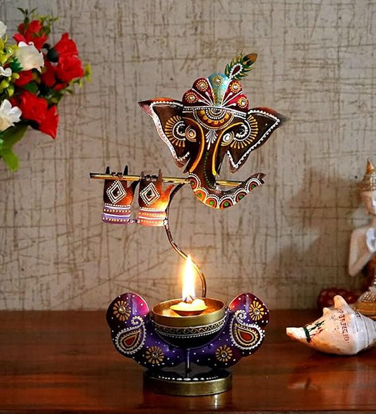 Ganesha Multicolour Iron Table Tealight Holder/ Idols showpiece Sculpture 
