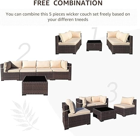 Wicker Rattan Garden Sofa Set with Cushion and Center Table