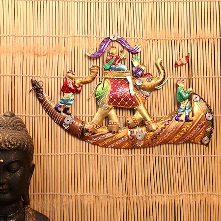 Iron Painted Wall Pungi Elephant, iron Showpiece