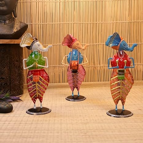 Handpainted Musical Ganesha Musical Figurines- Set of 3