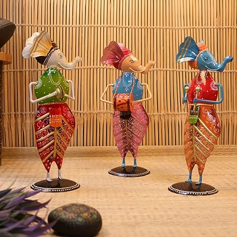Handpainted Musical Ganesha Musical Figurines- Set of 3