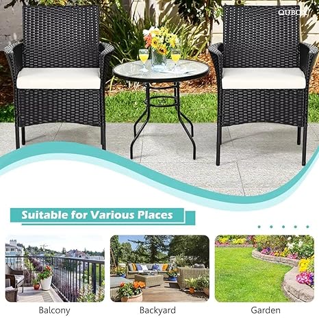 Outdoor Furniture Wicker Chairs and Glass Table