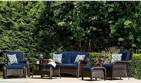 6 Piece Garden Sofa Set With Cushion (3 Sofa+ 2 ottoman+ 1 Table)