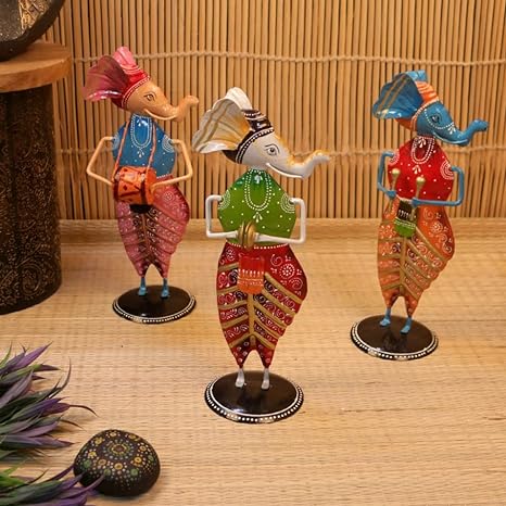 Handpainted Musical Ganesha Musical Figurines- Set of 3