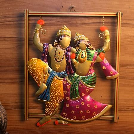 Handcrafted Iron Painted Wall Radha Krishna Farme