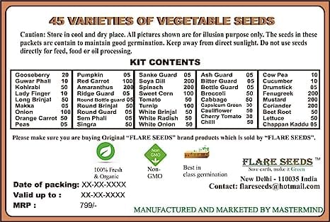 Flare Seeds 45 Varieties Vegetable 2550+ Seeds