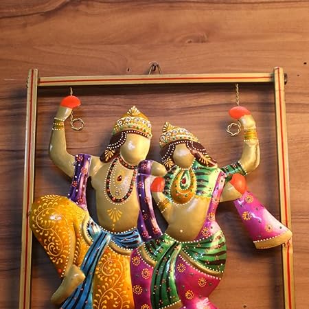 Handcrafted Iron Painted Wall Radha Krishna Farme