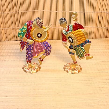 Handmade Man Dancing and Playing dhol Decorative Showpiece- Set of 2
