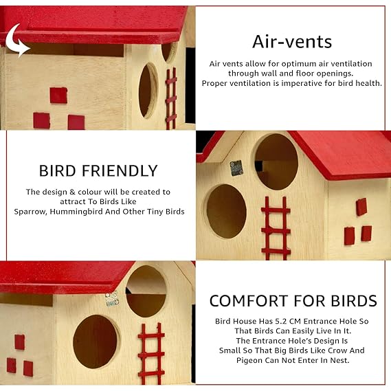 Wooden Bird House for Balcony and Garden Hanging for Love birds