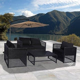 Black PE Wicker Furniture Conversation Sets with Washable Cushions & Glass Coffee Table