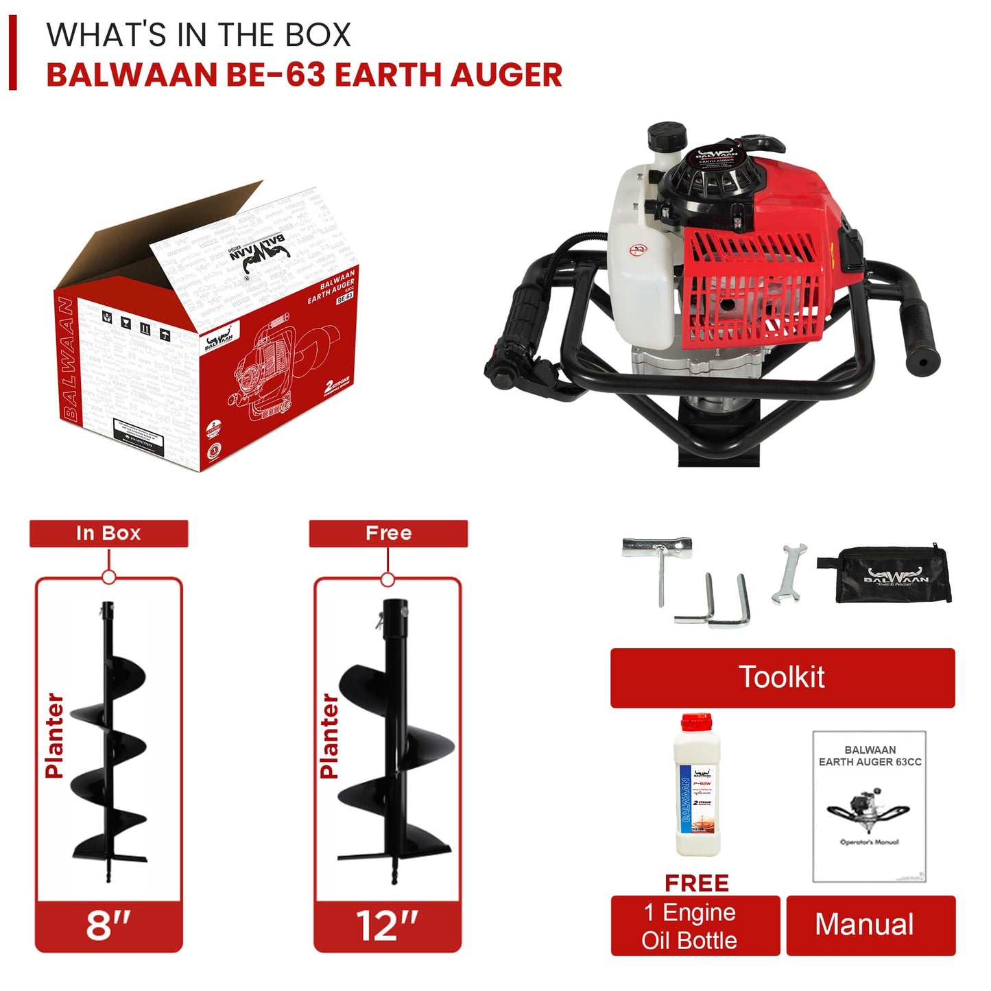 BE-63 EARTH AUGER WITH 8' and 12' Planter