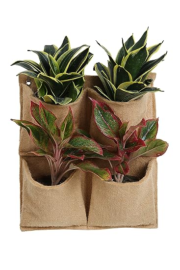 Jute 4 Pocket Vertical Hanging Planter