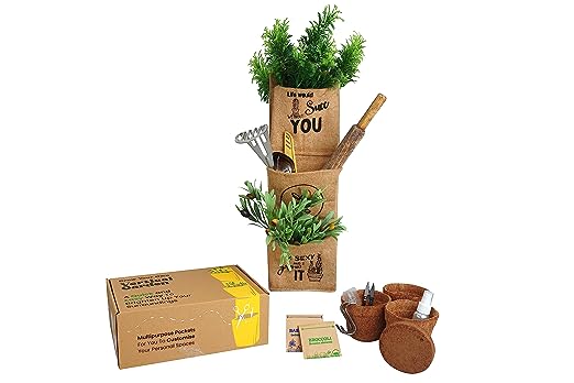 DIY Vertical Gardening Grow Kit With Triple Pocket jute Hanger, Sprayer & S-Hook