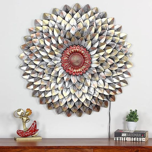 Metal Flower Wall Art with LED Light For Antique Home Decoration
