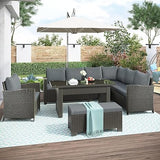 Indoor/Outdoor Sofa Set With Cushion & Glass Table