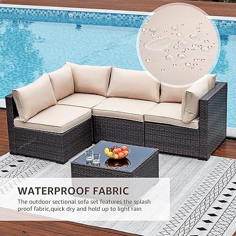 Wicker Rattan Garden Sofa Set with Cushion and Center Table