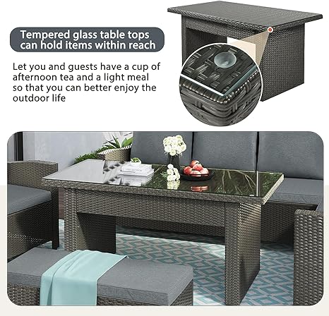 Indoor/Outdoor Sofa Set With Cushion & Glass Table