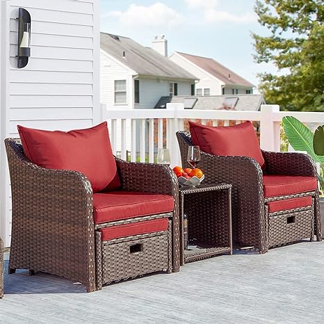 5 Pieces Patio Outdoor Rattan, Wicker Chair and Table With Cushion