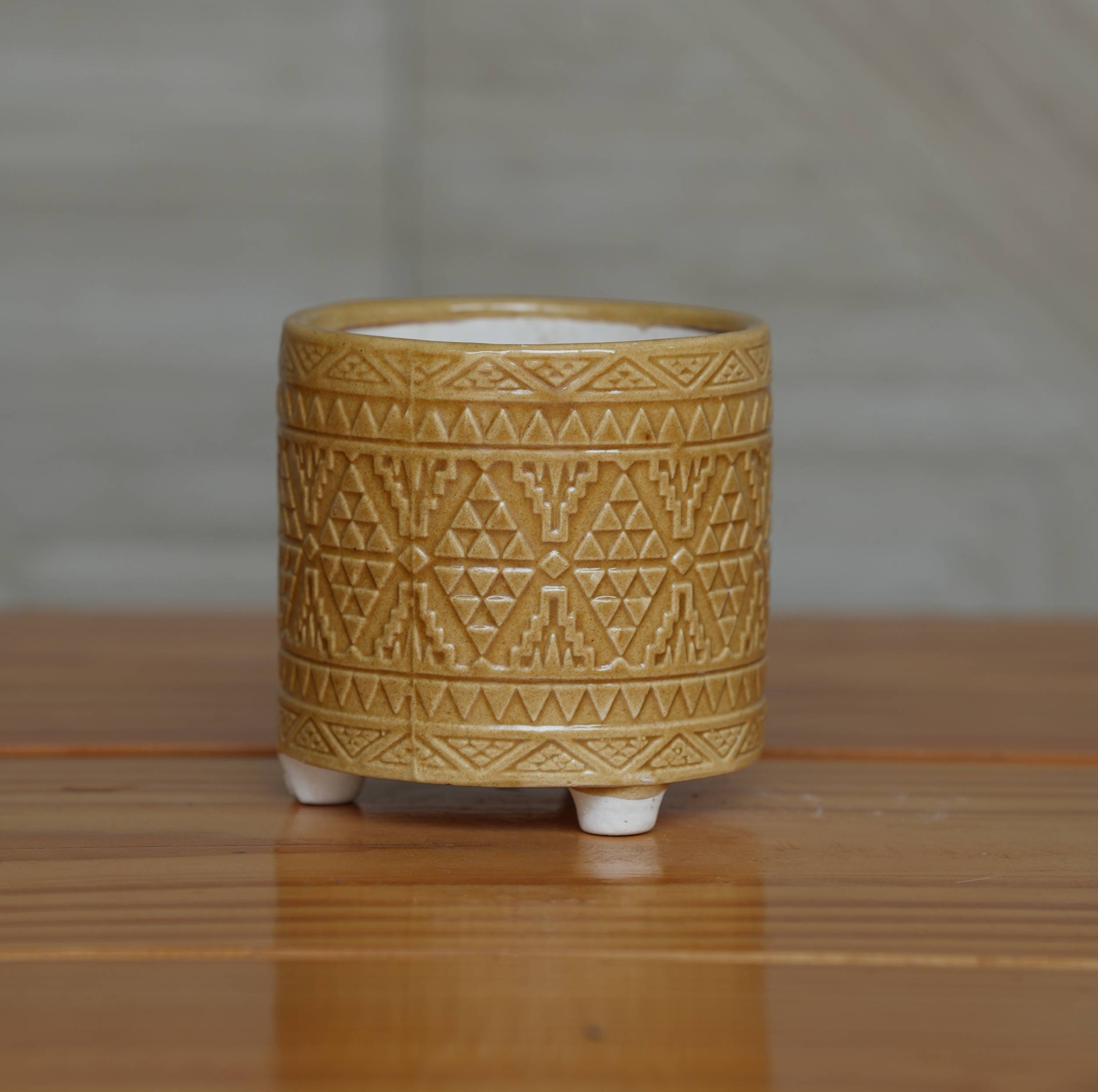 Ceramic Geometric Pattern Ceramic Planter with Three Feet